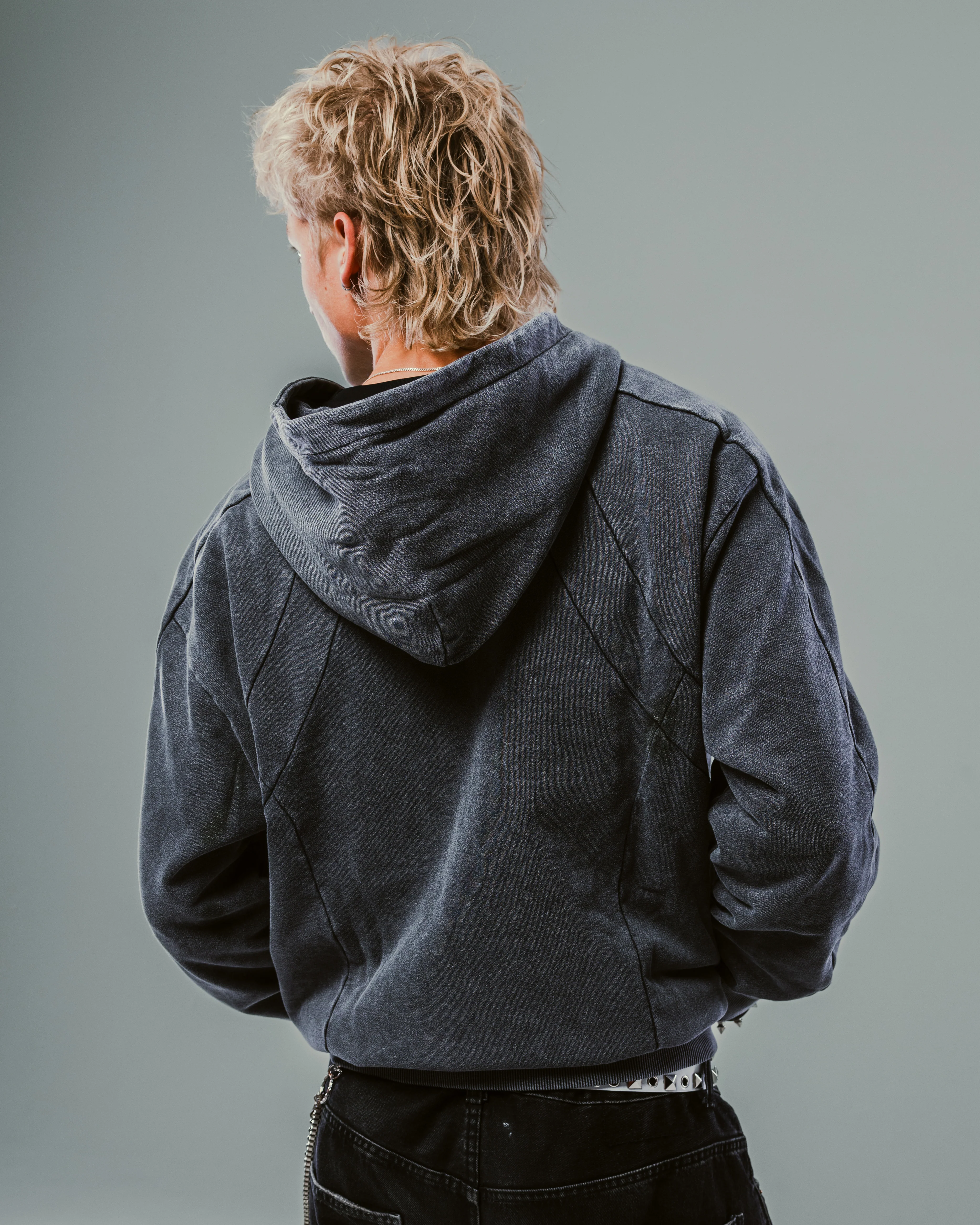 Graphite Washed Boxy Tribal Zip Hoodie - Image 3