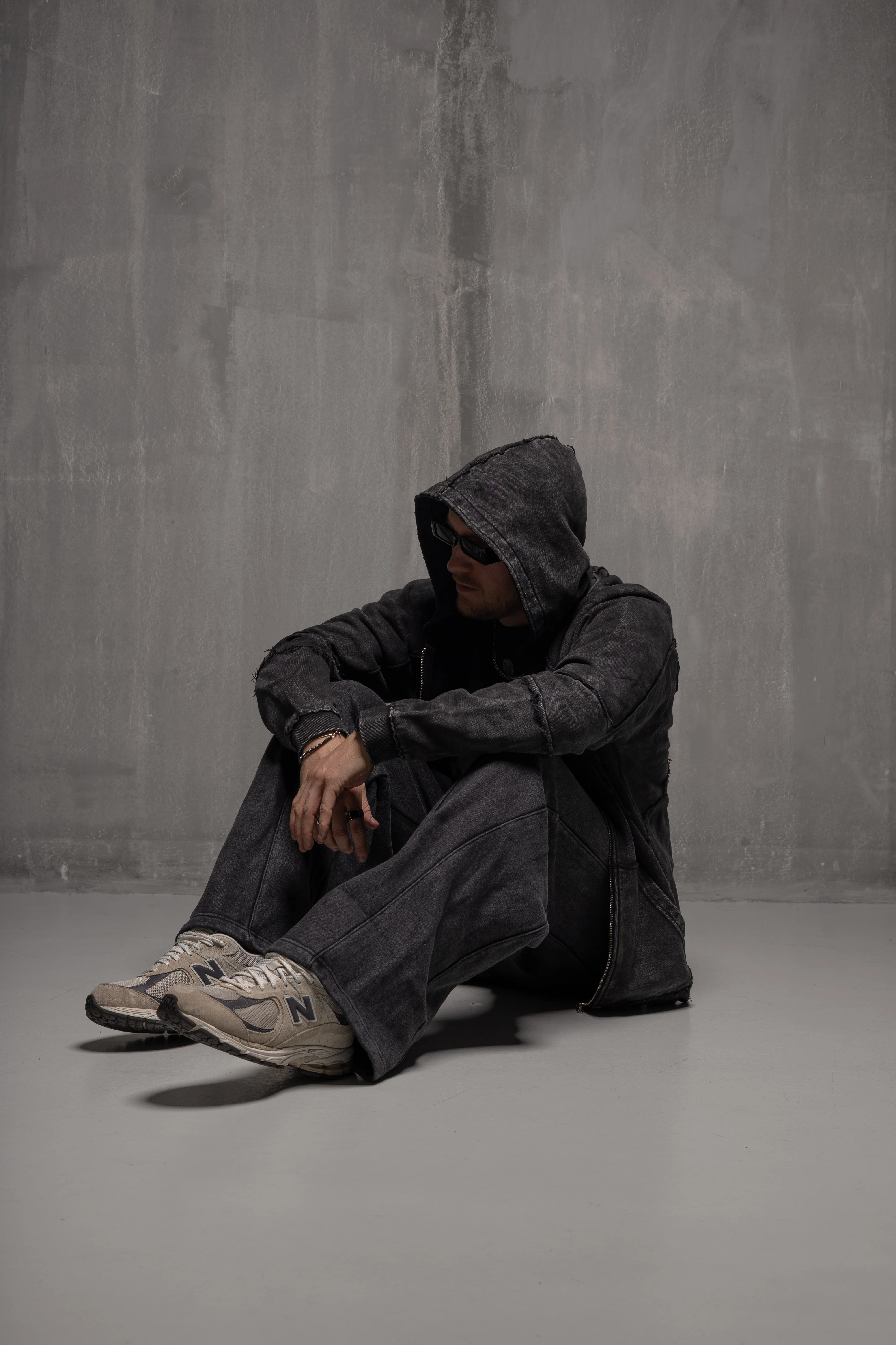 Graphite Washed Raw & Frayed Zip Hoodie - Image 4
