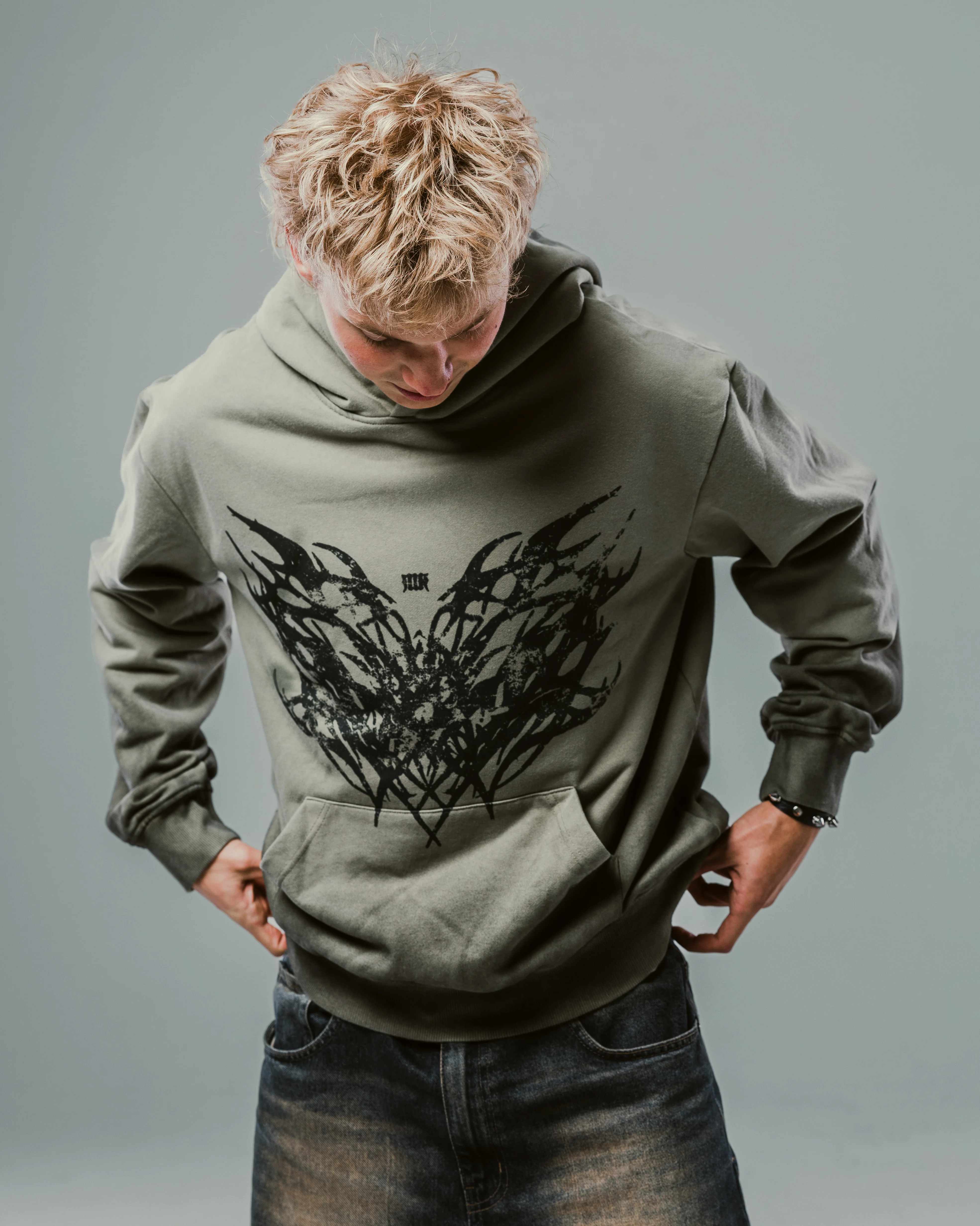 Olive Washed Boxy Tribal Hoodie - Image 2